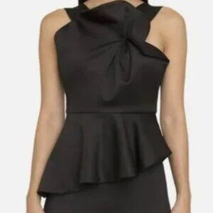 Black Halo EVE Jalil Top Origami Neck Peplum Black Size 6